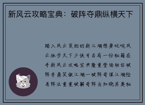 新风云攻略宝典：破阵夺鼎纵横天下