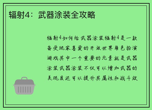 辐射4：武器涂装全攻略